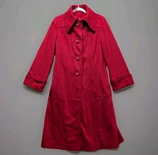 Vtg Betty Rose Wool Mod Trench Coat Women Sz S Red Lined Button Front 60s 70s *
