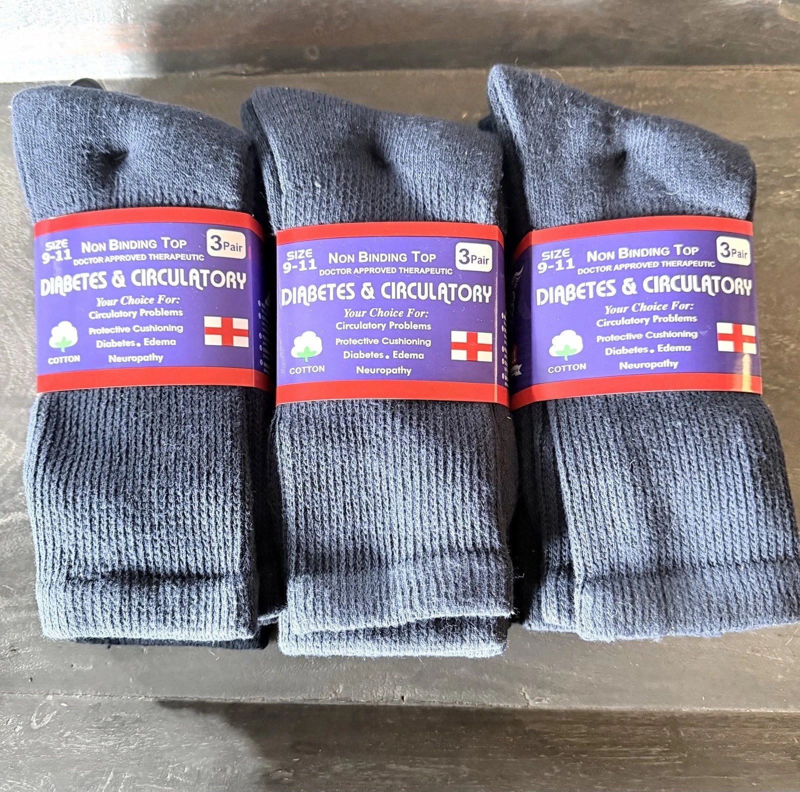 (3) Diabetic & Circulatory Non Binding Socks Mens Size 9-11 NAVY 3 pairs each