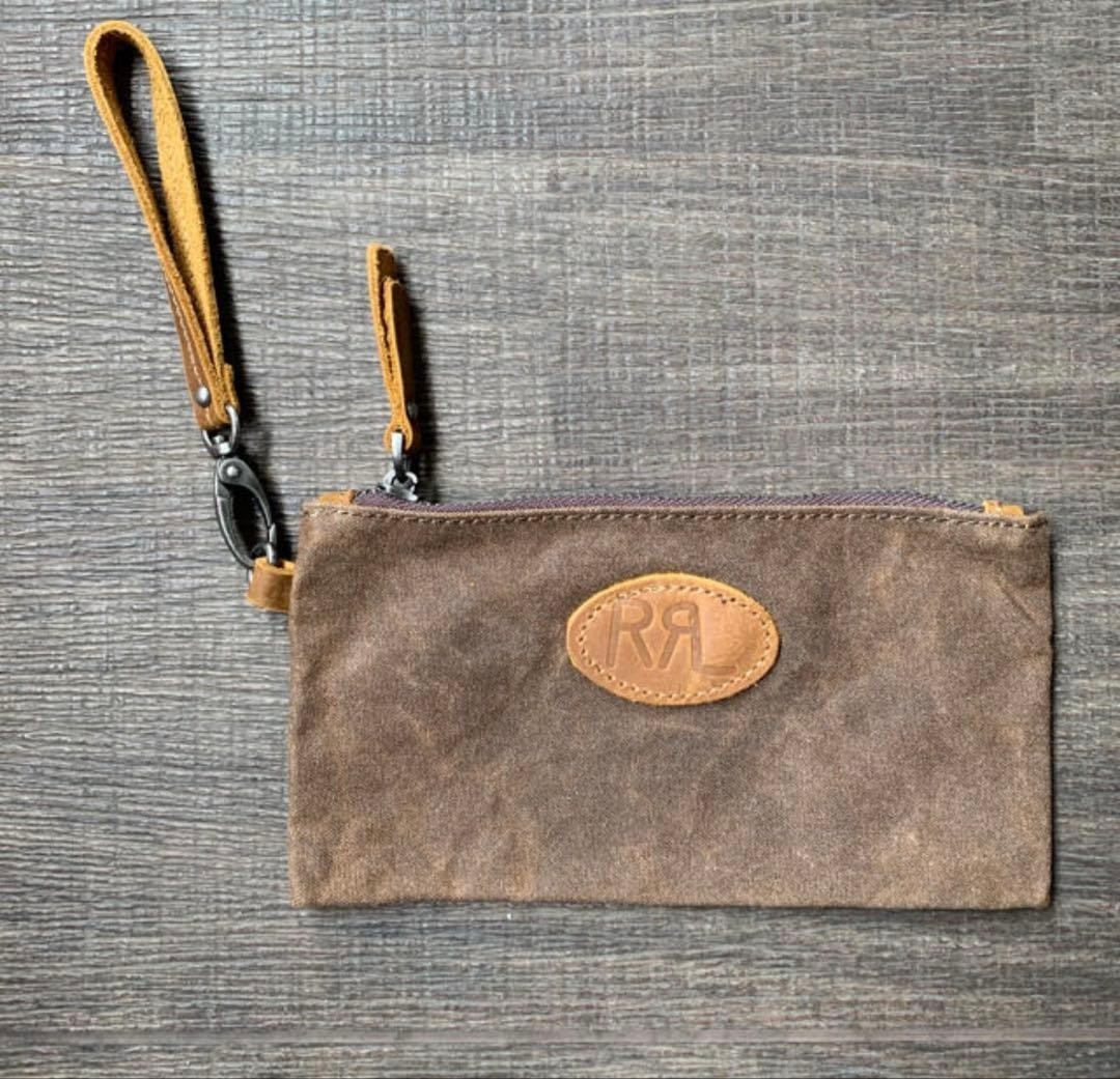 RRL Ralph Lauren Wax Canvas Pouch Leather Strap Zip Logo Patch Pre