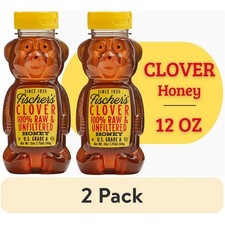 Fischer Honey Bear Clover Honey Raw Unfiltered Pure Honey 12 Oz Bottle 2 Pack