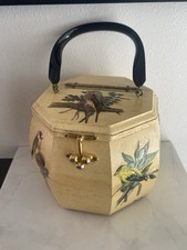 Vintage Wooden Bird Purse 3D Decoupage Folk Art Handpainted Floral Sewing Box