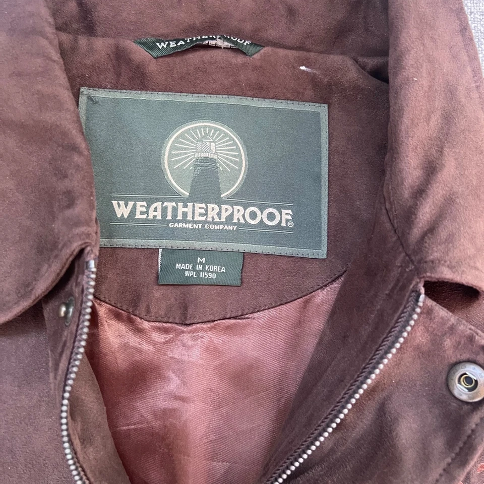 Men's Vintage Weatherproof Suede Zip Up Jacket Coat Size Medium Brown - Image 3 of 4