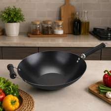 Prima Wok - 27cm Carbon Steel Standard Gauge Induction RubberSteel Handle