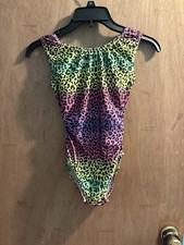 Girls Multi-Color Leopard Print Sleeveless Dance Leotard Back Cutout Size M