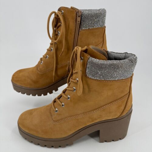 Wild Pair Bentlip WOMENS Brown Tan Lace Up Side Zip Combat Boots SIZE 11 - Picture 2 of 22