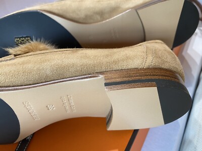 Hermes Loafers Mink Fur Suede Goatskin Paris Brown Gold Hardwear