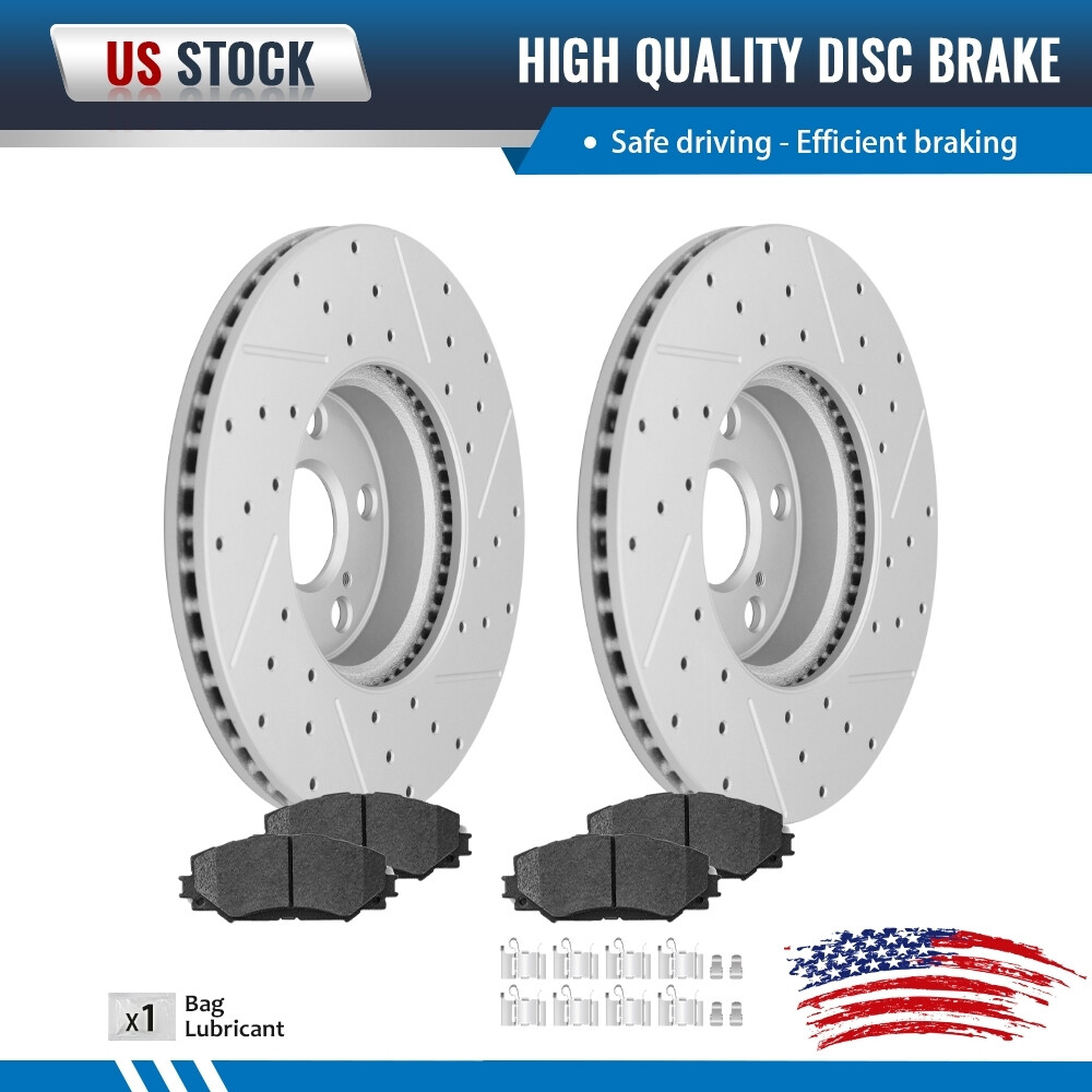 Front Drilled Brake Rotors W/ Ceramic Pads For 09-14 Toyota Corolla Matrix Vibe