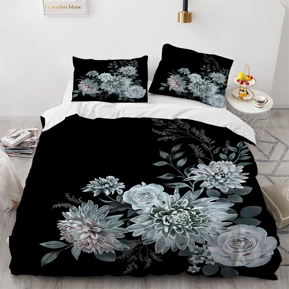 Chinese Ink Peony Quilt Cover Pillowcase King Queen Color Comfort Bedding Set