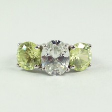 sterling silver oval white colorless CZ and round pale green CZ ring size 6