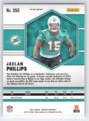 Jaelan Phillips - 2021 Panini Mosaic - Prizm Green #350 - Rookie