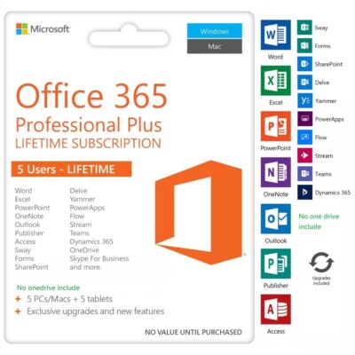 Microsoft Office 365 Pro Plus für 5 Geräte - lebenslanges Konto für Mac Win iOS