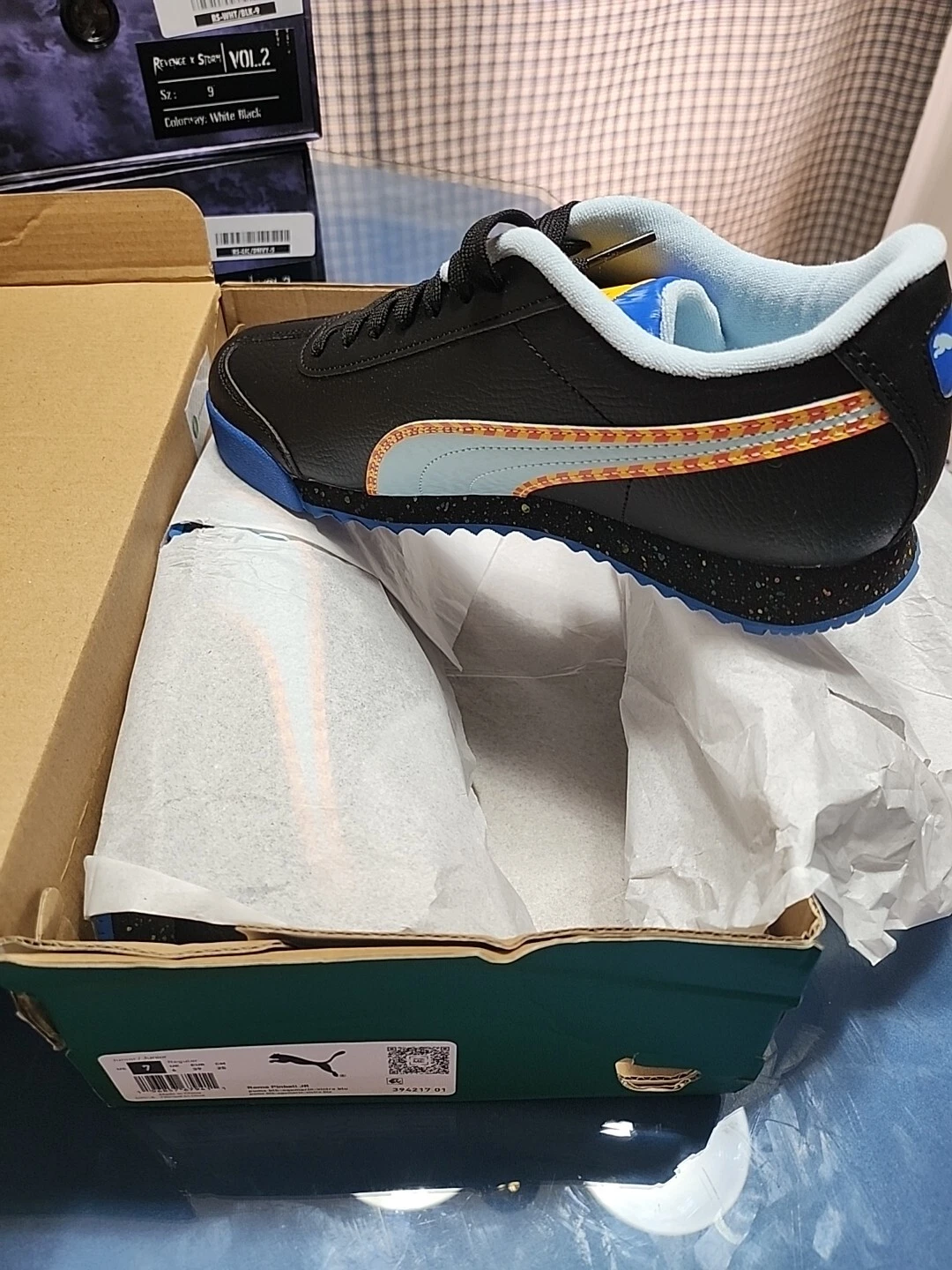 Puma Roma Pinball Jr nero acquamarina blu vittoria taglia 7 nuovo in scatola