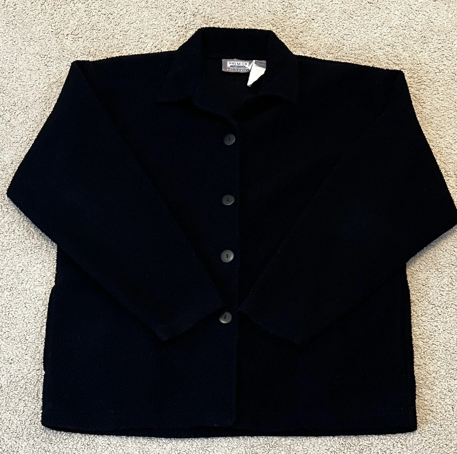 VETEMENTS Giacca vintage Premier International da donna grande in pile nero con bottoni