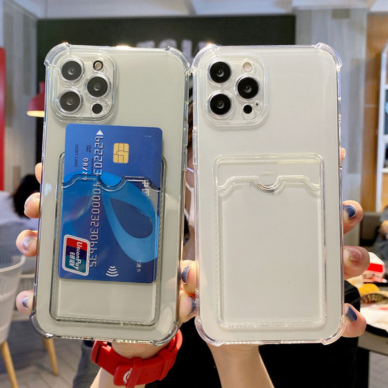 Slim iPhone 12 11 Pro Max Mini XS XR X Case with Card Holder Slot