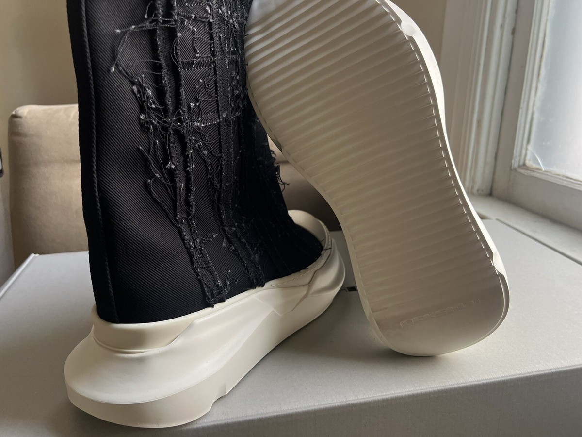 RICK OWENS DRKSHDW BLACK MILK SLASHED FOGACHINE HIGH TOP SNEAKERS