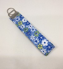 Key Fob Wristlet Keychain In Blue Flower Print