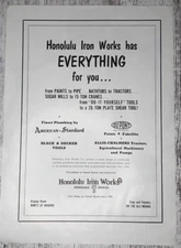 1956 Honolulu Iron Works Vintage Print Ad Hardware Tools Plumbing Tractor Hawaii