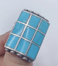VTG Native American Sterling Silver Turquoise Sz-8.25 Ring 19.8g p7