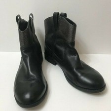 G.H.Bass  Co. Black Leather w/Silvery Textured Ankle Slide-On Boots, Size 10