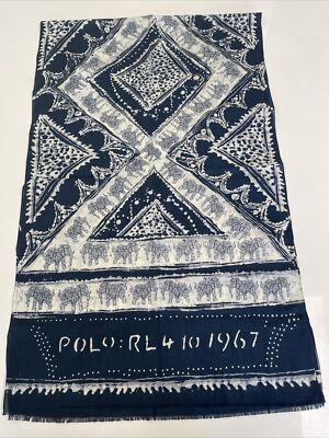 New. Ralph Lauren Double RL Scarf. 100% Cotton. 68” x 21” Navy
