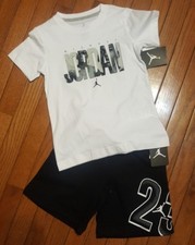 NWT Nike Air Jordan 2pc shirt  short outfit/ set, Reflect Blk/ White Med 6