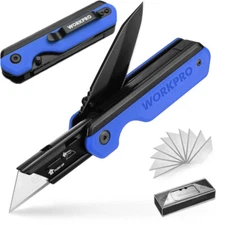 WORKPRO 2-in-1 Pocket Knife Folding Utility Knife Quick-Change Blades Box Cutter