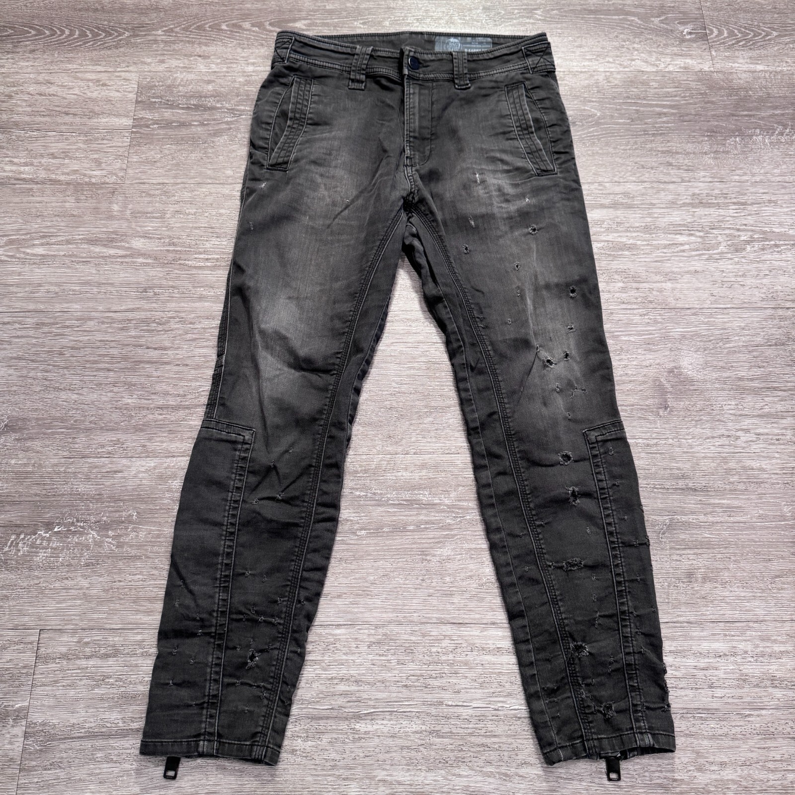 Diesel Jeans Womens 26 Gray Denim D-EARBY-NE Moto Grunge 26x25 Zip Distressed