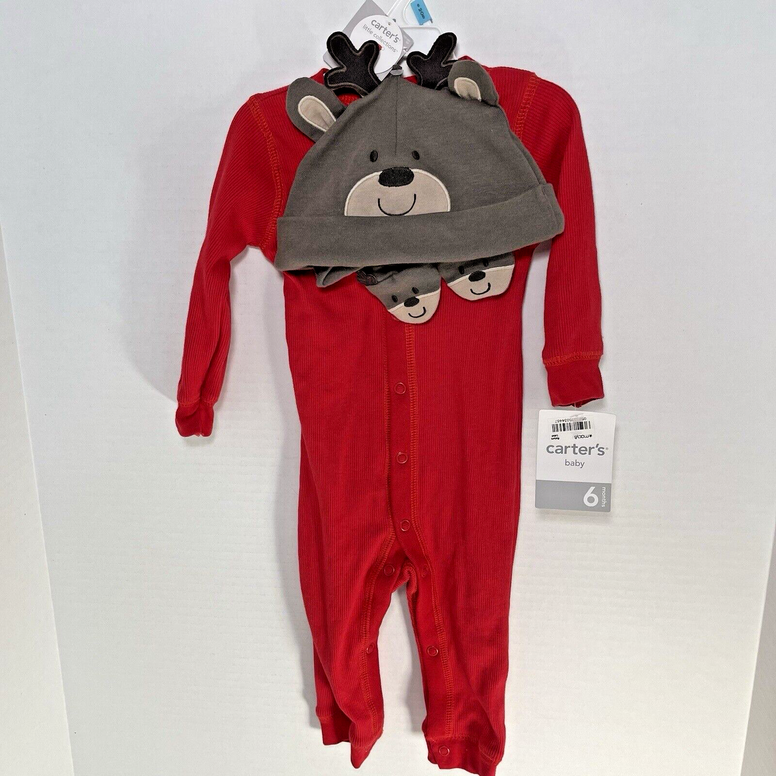 Carters Jumpsuit Long Red Outfit Reindeer Hat Booties Antlers Christmas 6 Months-image