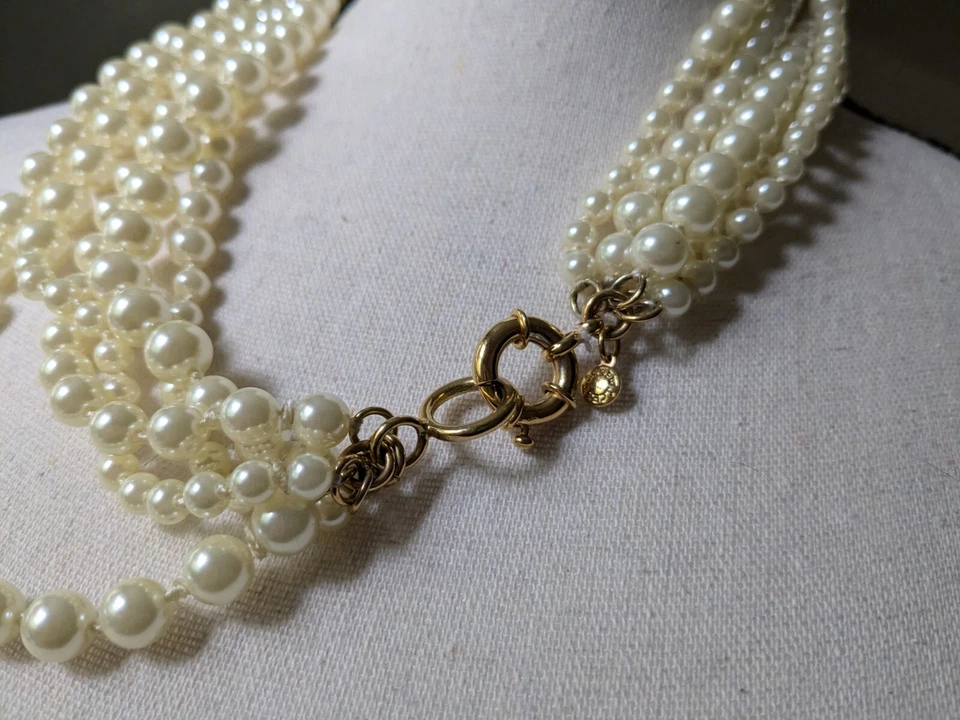 Collar Vintage J Crew Multi Hilo Perla Blanca Imitación Tono Dorado 20 - 22" Foto 4 de 4