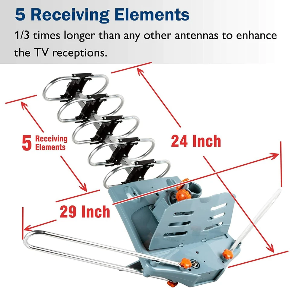 ANTENA DE TV HD 150 MILLAS EXTERIOR MOTORIZADA AMPLIFICADA HDTV ALTA GANANCIA 36dB UHF VHF Foto 4 de 4