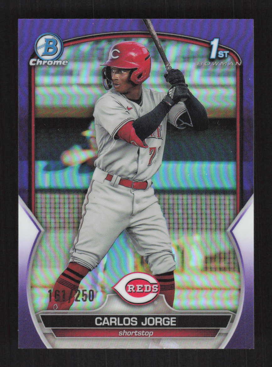 Carlos Jorge 2023 Bowman Chrome Prospects Purple Refractors Reds #/250 #BCP-120