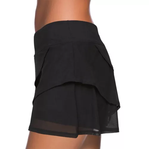 Women High Waist Swim Skirt Bikini Swimwear 3 Layers Bottoms Boyshorts Swimsuit - Picture 7 of 17