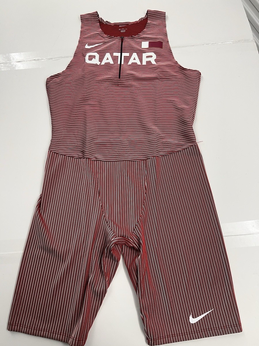 NIKE Pro Elite Qatar Speedsuit Men Red White Racing Running Made