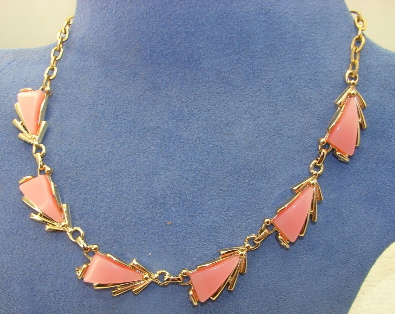 Vintage Thermoset Lucite Pink Triangle Opalescent Moo… Gem