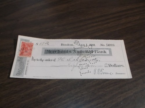 JANUARY 1901 OLD COLONY RAILROAD NEW HAVEN RAILROAD COMPANY CHECK #5088