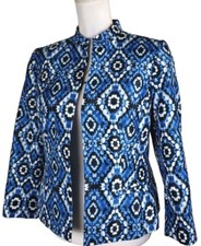 Kasper Woman Size 6 Blue/White Floral Fully Lined Open Front Blazer Jacket.