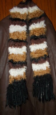 Scaasi Multi-Color Kalgan Lamb Fur Designer Scarf Black, Ivory, Gold, Brown NWT