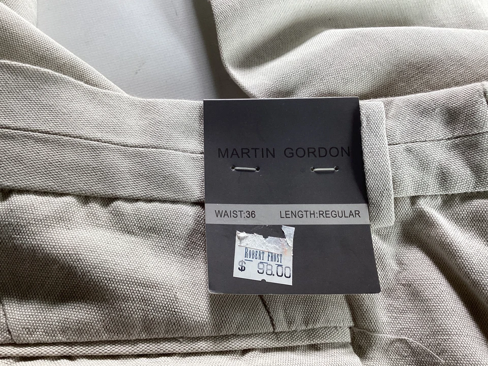 Pantalones de lino beige Martin Gordon para hombre 36W NUEVO Foto 3 de 4