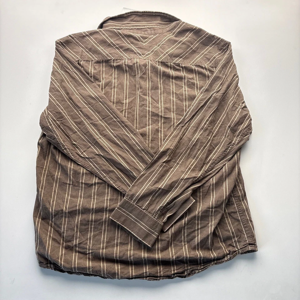Tony Hawk Mens L Long Sleeve Button Up Shirt Striped Brown Men's Size L Casual - Image 2 of 4