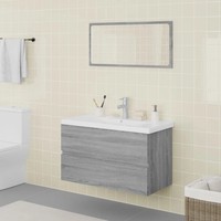 BadmöBel-Set Grau Sonoma Holzwerkstoff Inklusive Waschbecken