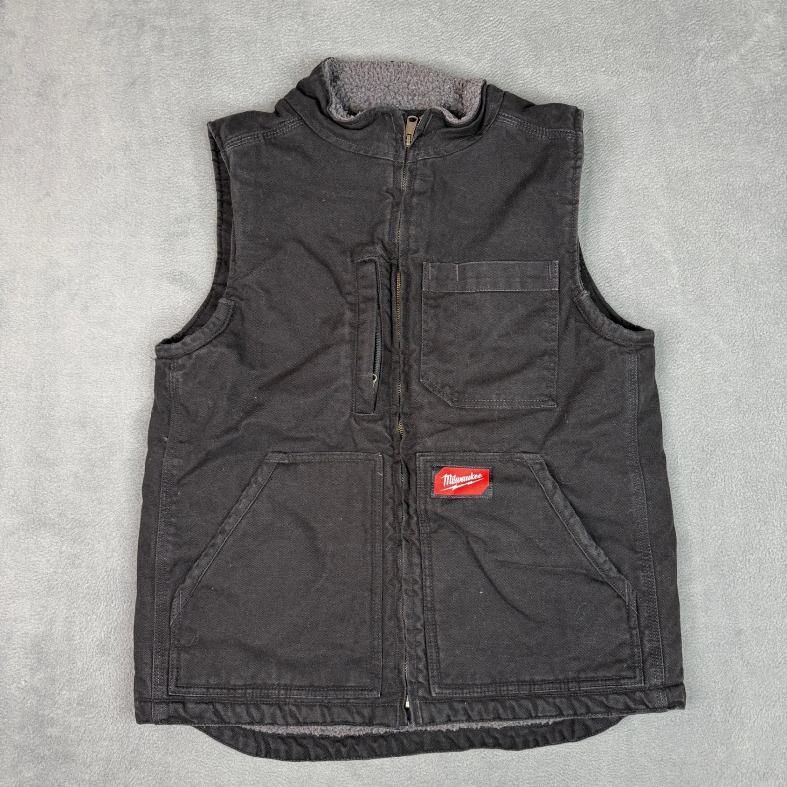 Milwaukee Mens Black Canvas Sherpa Lined Workwear Utility Vest Small RN150428