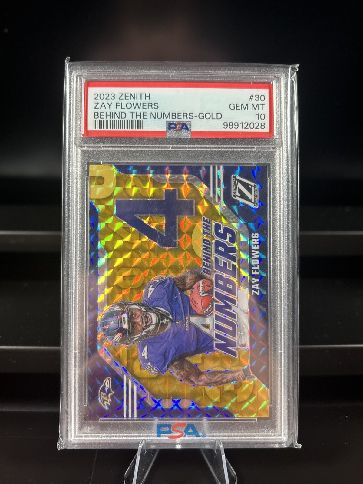 PSA 10 2023 Panini Zenith - Behind the Numbers Zay Flowers #30 Gold /10 (RC)