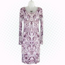 Alexander McQueen Purple & White Abstract Print Long Sleeve Dress Size IT 40