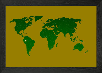 Weltkarte grün gelb gerahmtes Wandbild Poster Leinwanddruck Bild