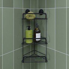 Croydex Corner Shower Caddy Black 3 Tier Stick ’N’ Lock Bathroom Storage Basket