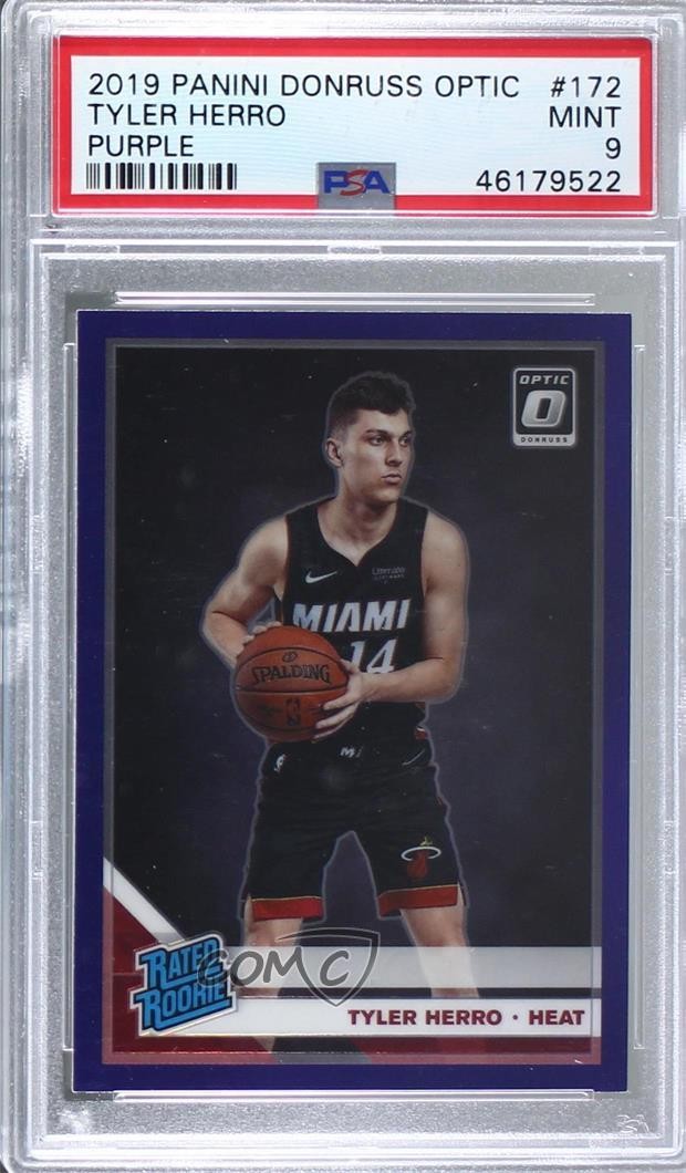 2019 Donruss Optic Rated Purple Prizm Tyler Herro #172 PSA 9 MINT Rookie RC sc2