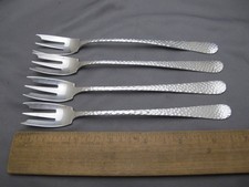 SET OF 4 Victorian Sterling OYSTER FORKS-HAMMERED Pattern-J.E. Caldwell & Co