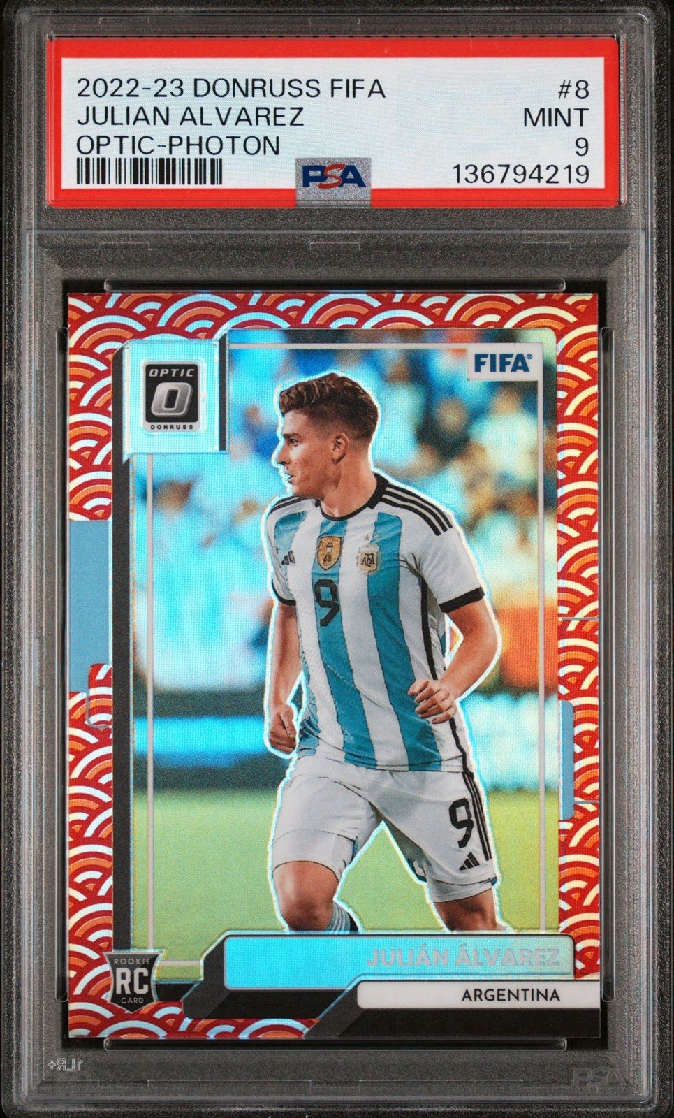 Julian Alvarez 2022-23 Panini Donruss Optic Photon Prizm PSA 9 #8 Rookie RC view 1
