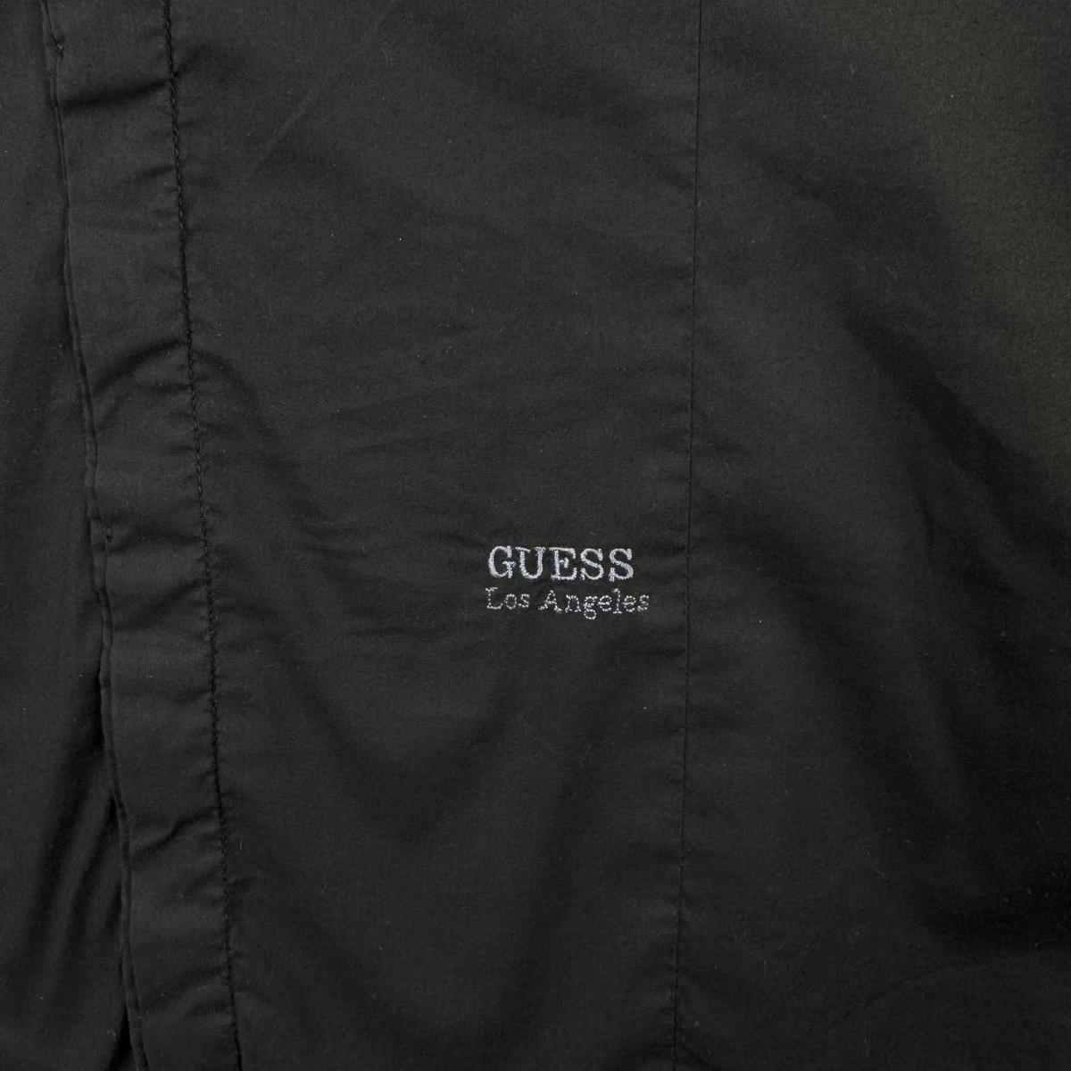 Camisa Guess Los Angeles Ligera con Botones Negra Logo Mínimo Para Hombre Talla L