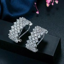 2.00 Ct Round Cut Real Moissanite Huggie Hoop Earrings 14k White Gold Plated